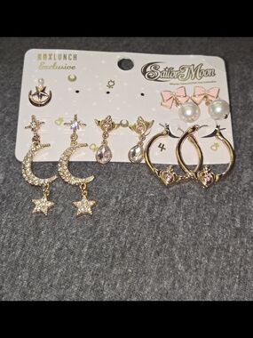 Sailor Moon Gold & Pink Earring Set - 4 Pairs
